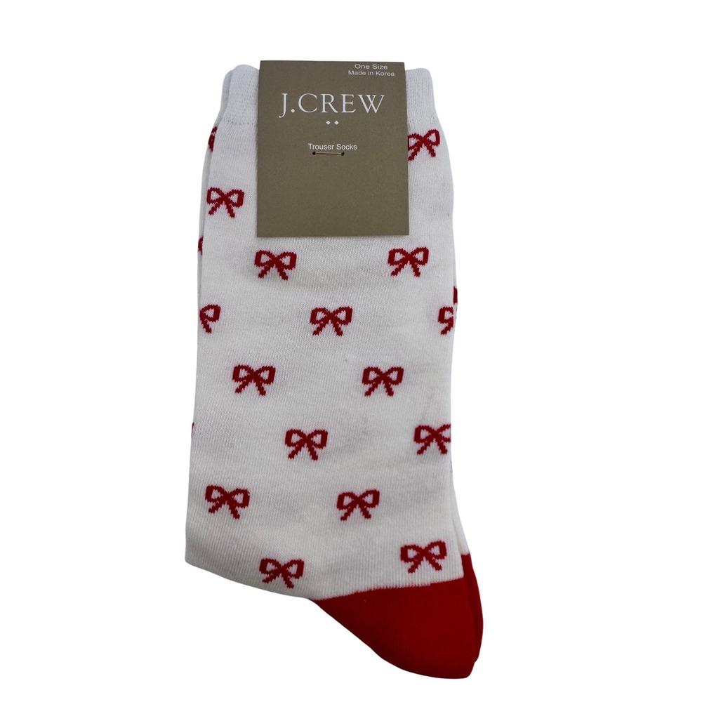 J.Crew‎ Women's Trouser Socks White Red Bow Print Cotton Blend NWT Preppy